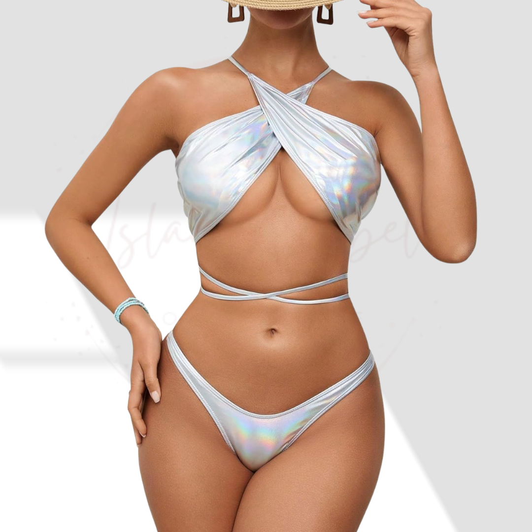 Silver Thong Bikini Set