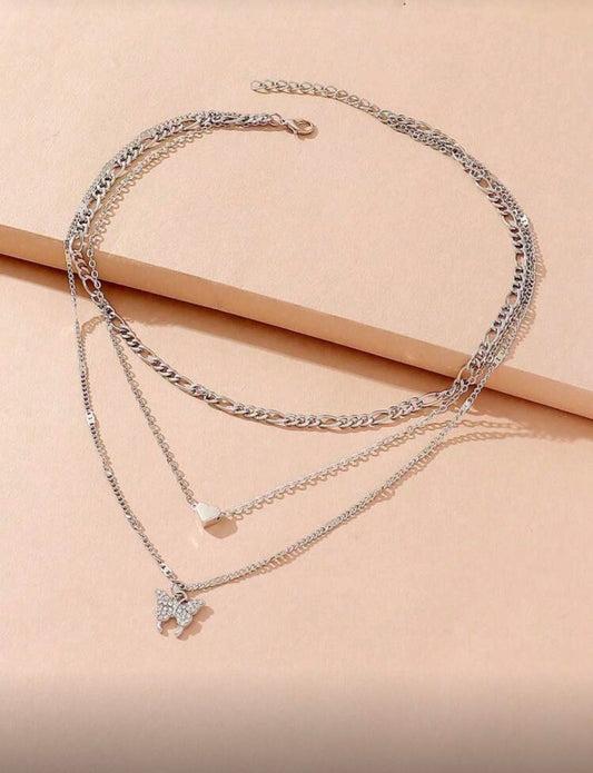 Silver Butterfly Layered Necklace