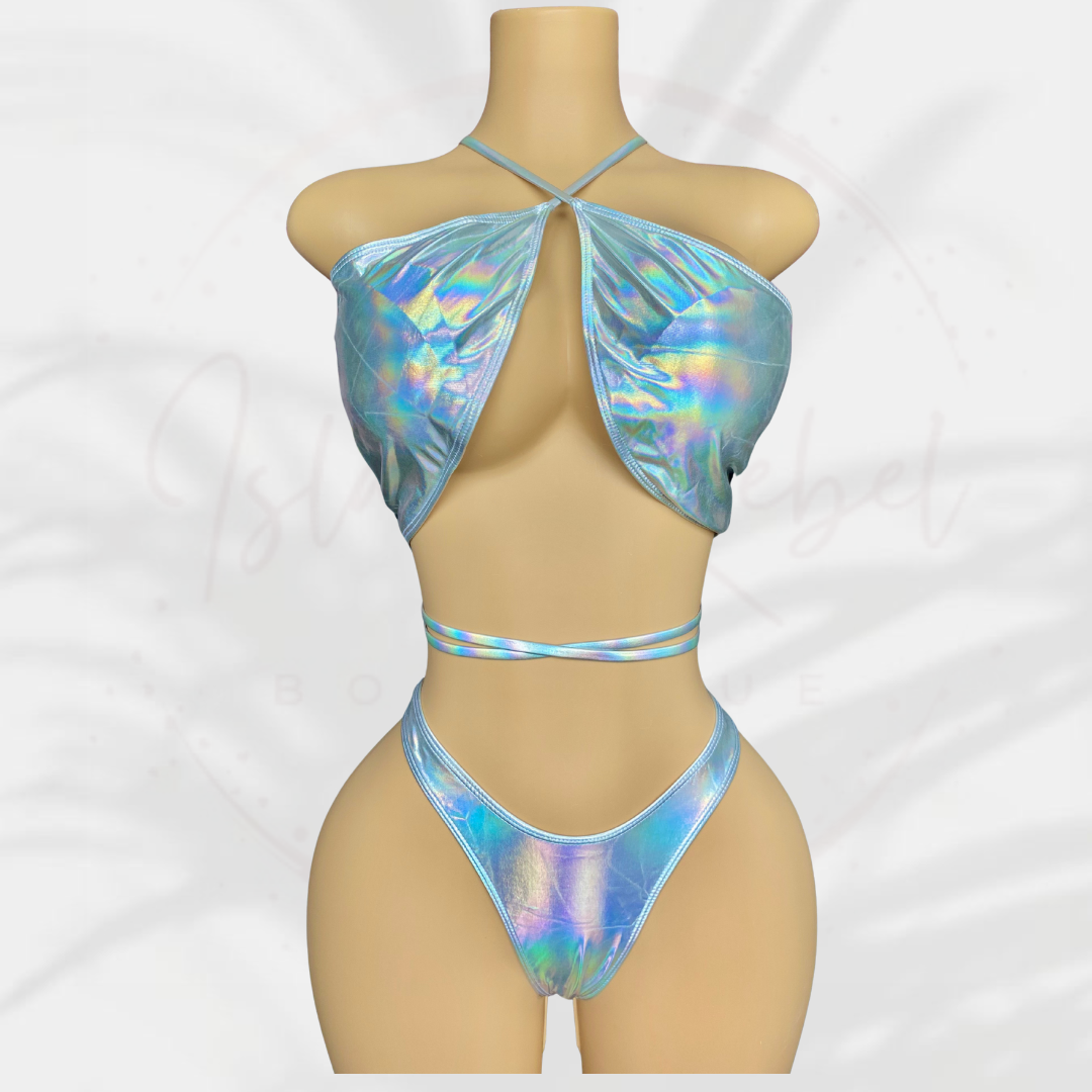 Silver Thong Bikini Set
