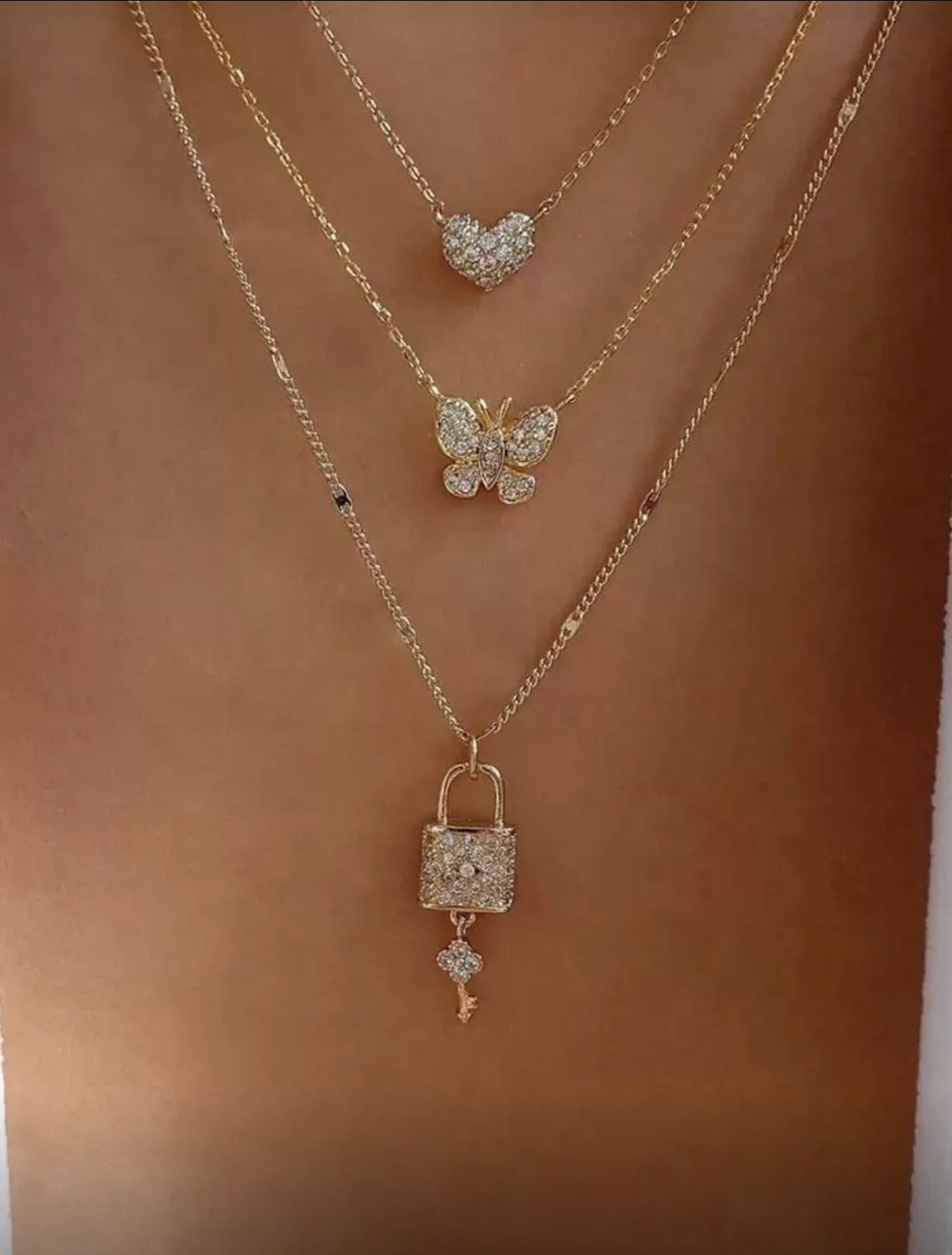 Gold Lock Layered Necklace