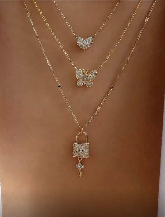 Gold Lock Layered Necklace