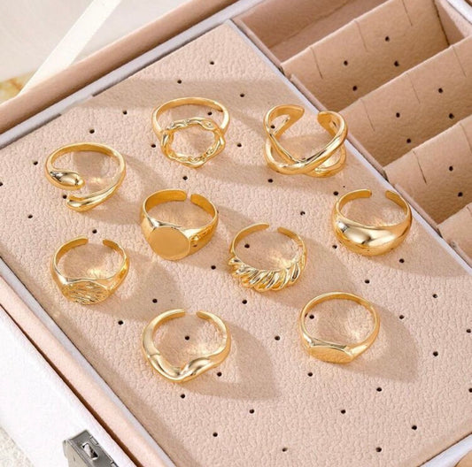 9pcs Gold Ring Set