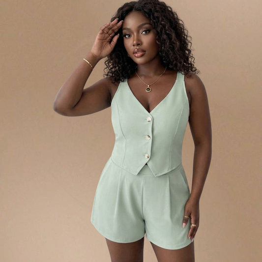 Apricot Pants Set with Vest (Plus Size)
