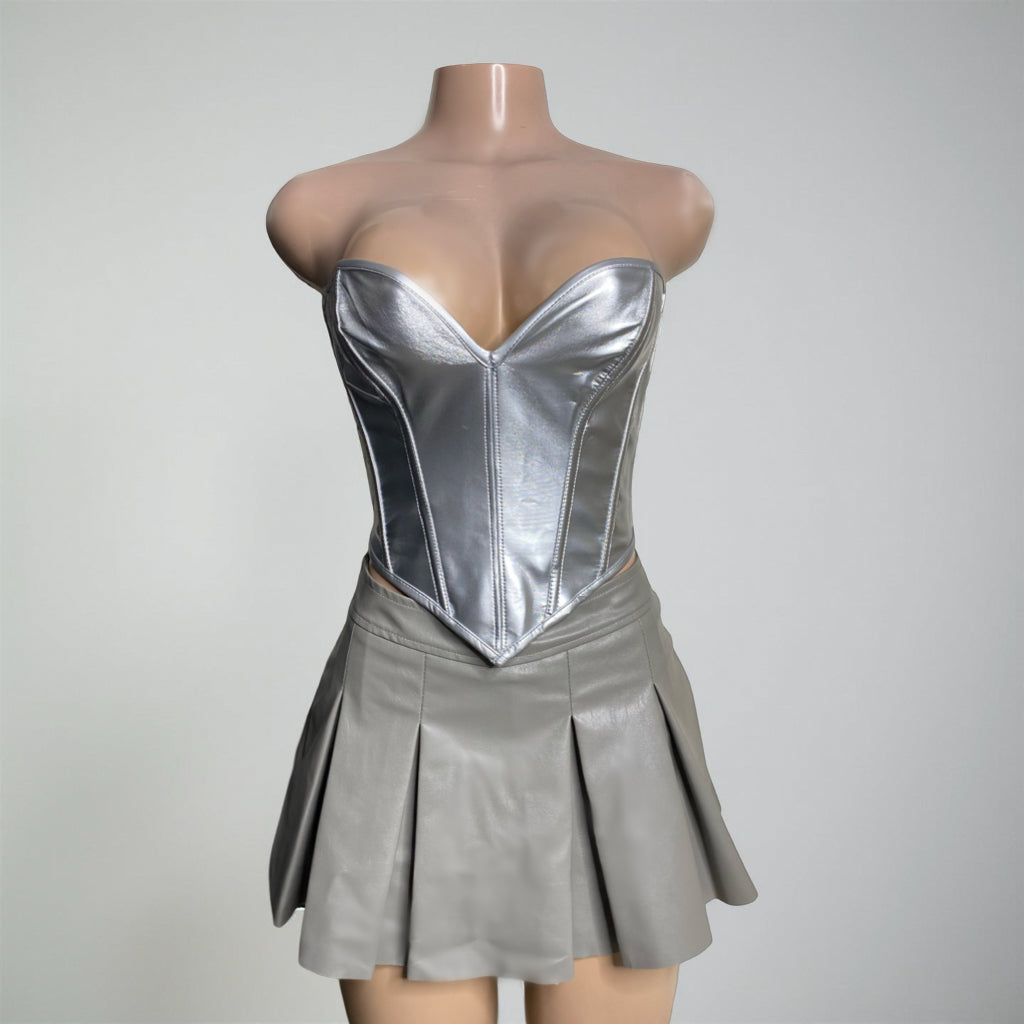 Leather Corset Skort Set