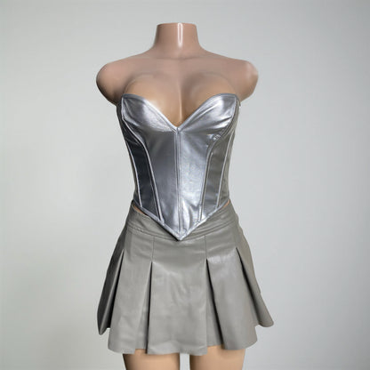 Leather Corset Skort Set
