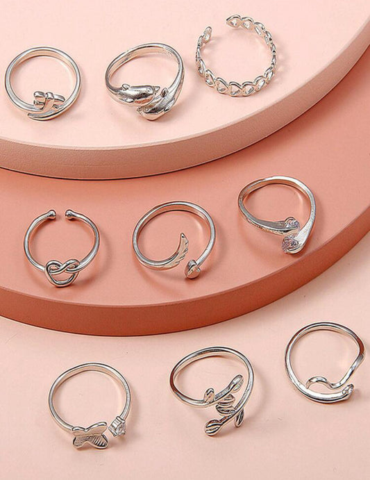 9 Pcs Silver Toe Rings