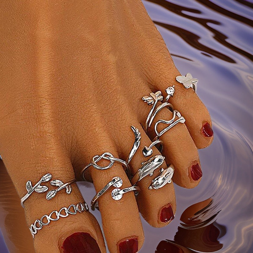 9 Pcs Silver Toe Rings