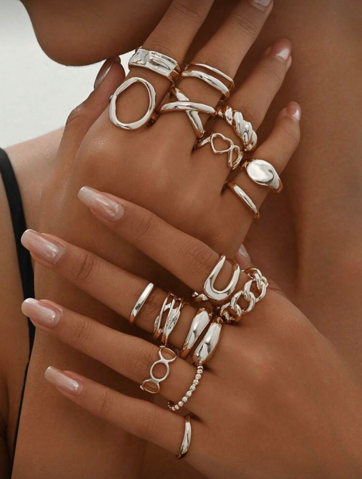 16pcs Silver Ring Set