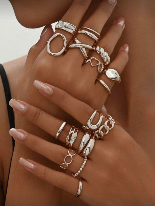 16pcs Silver Ring Set