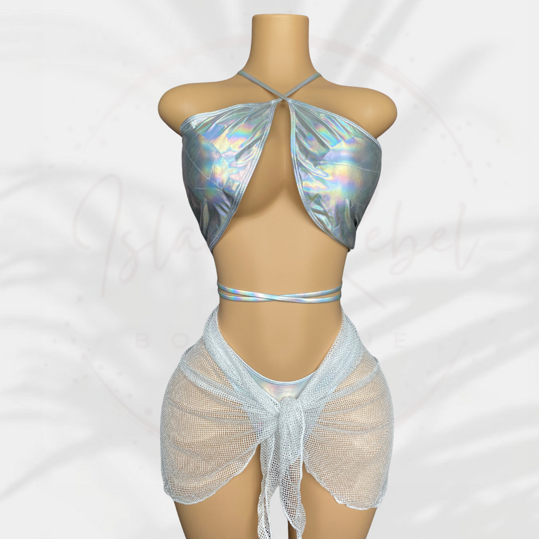 Silver Thong Bikini Set