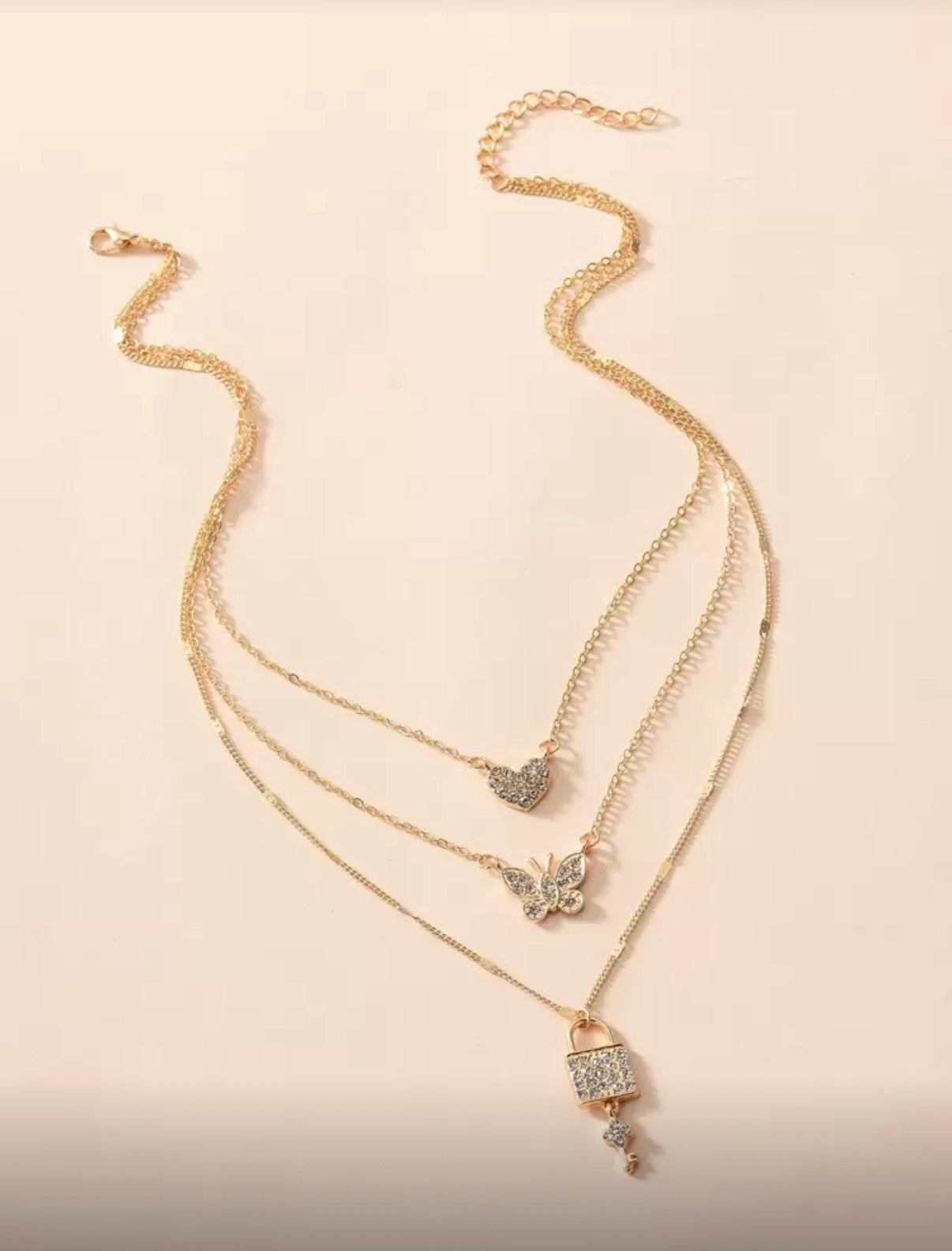 Gold Lock Layered Necklace