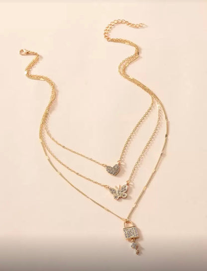 Gold Lock Layered Necklace