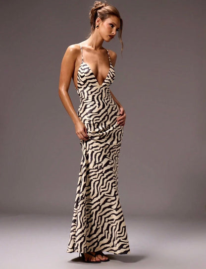 Zebra Striped Maxi Dress