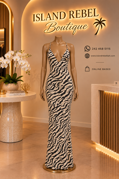 Zebra Striped Maxi Dress