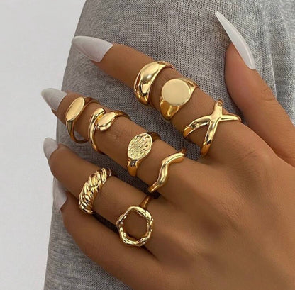9pcs Gold Ring Set