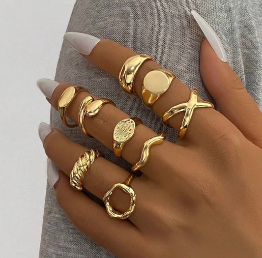 9pcs Gold Ring Set